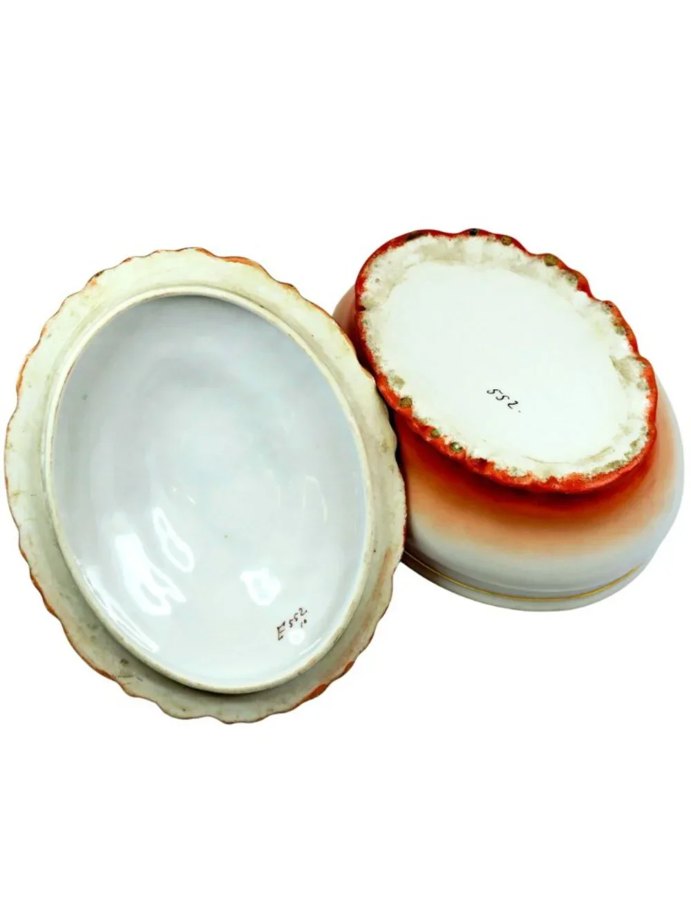 Vintage Luster-Style Covered Vanity Dishes – Rosebud Motif, Hand-Numbered Pair